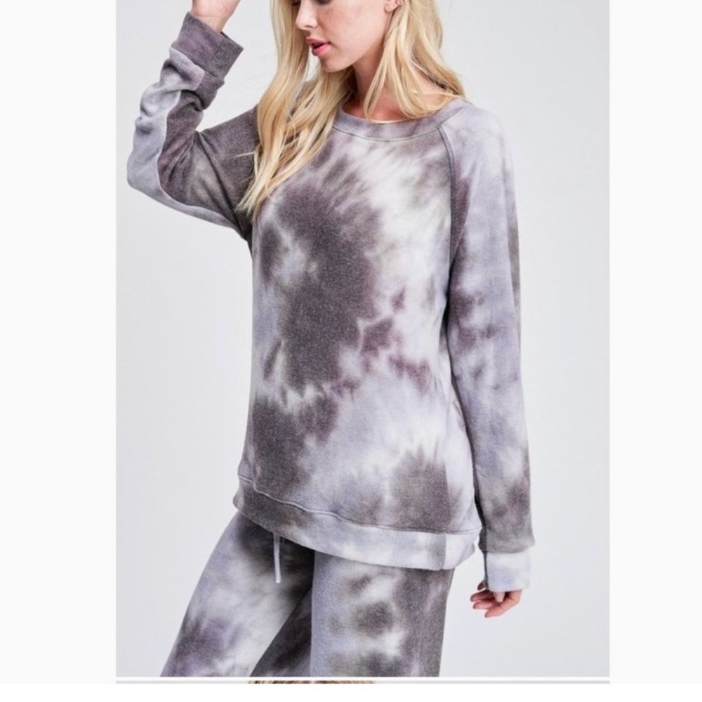 Phil Love Tie Dye Lounge Set Size XL Grey & Lavender Cozy Sweatshirt + Joggers - Picture 3 of 4